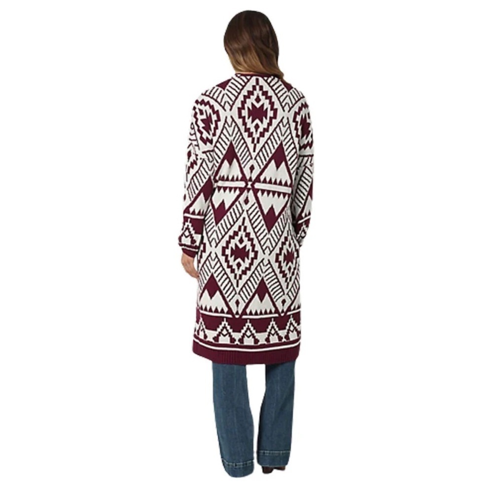 Wrangler Burgundy and White Patterned Cardigan Duster NWT! - Picture 2 of 9